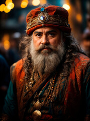 Fototapeta premium A dwarf wizard with a gray borog and a languid look. Generative AI