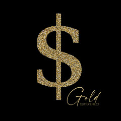 Dollar sign. Minimal glod effect sumbol. Luxury design.