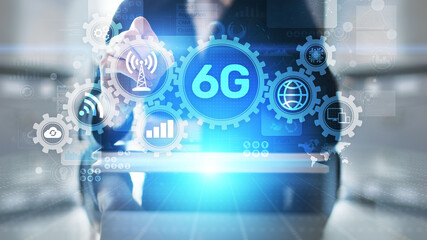 6G New generation telecommunication fast internet and technology concept on virtual screen.
