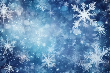Fototapeta na wymiar Background of winter with falling snowflakes and shining stars. Generative AI