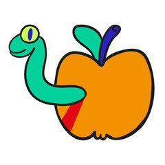 apple with worm, element in vector. subcultural object in flat style. icon template for print website app poster sticker. children teen icons series