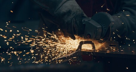 Worker Using Industrial Grinder Metalwork Industry