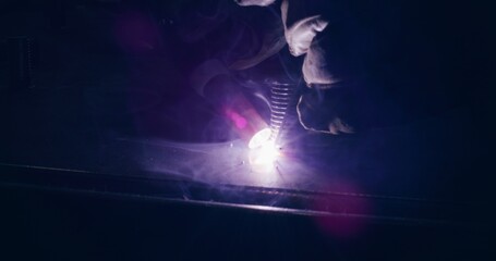 Worker Welding Steel At Metal Industry Metalwork Sparks