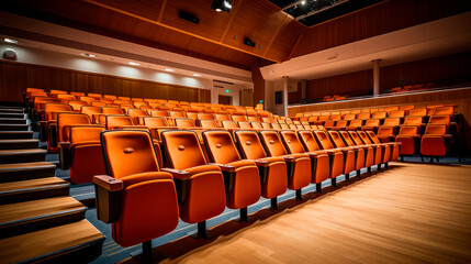Fototapeta premium Spacious auditorium with rows of chairs and stairs