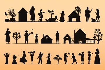 Collection of Thanksgiving Day silhouettes icon and character.