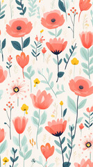 Fototapeta na wymiar A charming pattern with whimsical and adorable flowers, each represented with clean lines and a limited color palette created with Generative Ai