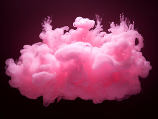 Bright pink cloud, abstract ink smoke, on black background 