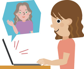 オンラインで外国人の先生の話を聞いている日本人女性の横顔