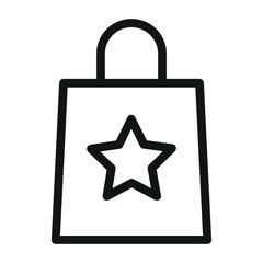 Obraz premium Shopping paper bag with star, favorites list outline vector icon, linear style sign isolated on white background. Editable stroke design