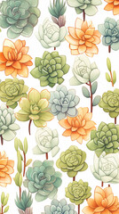 A charming pattern with adorable succulent plant, each represented with clean lines and a limited color palette created with Generative Ai