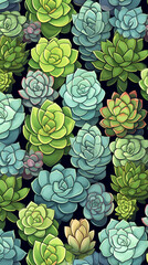 A charming pattern with adorable succulent plant, each represented with clean lines and a limited color palette created with Generative Ai