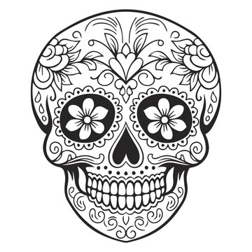 Decorative patterned black floral sugar skull and floral patterns,eps,editable,print ready