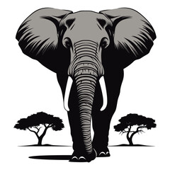 Elephant Black And White, Vector Template Set for Cutting and Printing. AI Generated