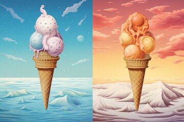An illustration depicting the impact of climate change and global warming on Earth's ice cream-like appearance. Generative AI