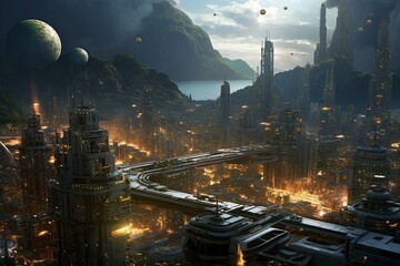 cities, science fiction, other worlds, alien civilization. Generative AI