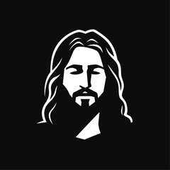 Vector illustration of Jesus Christ, Son of God, in a black and white,  suitable for logo, sign, tattoo, sticker and other print on demand