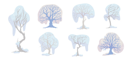 Obraz premium Set of snow-covered winter trees. Vector graphics.