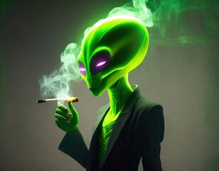 Green Alien Smoking Cigarette (Ai Generated)