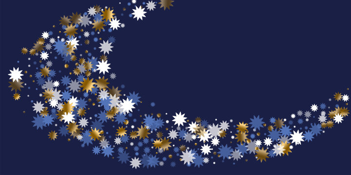 Elegant Christmas star vector scatter graphic design. Gold blue white sparkle decoration.