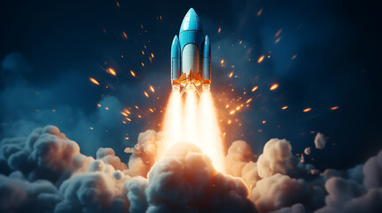 Launch Space Rocket: A Spectacular Journey from Your Laptop, Mobile Phones, Newspapers, Magazines, and Books [created with generative AI technology] - obrazy, fototapety, plakaty