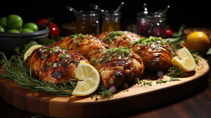 Most Delicious Grilled Chicken Dark on Blurry Background