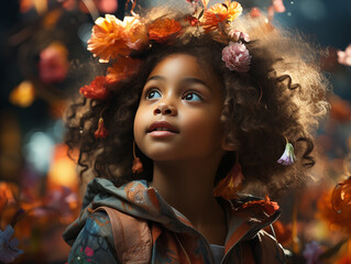 portrait of a beautiful black skin kid in autumn