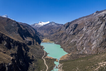 Aerial view of the Llanganuco Lagoon, Ancash.