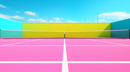 Pink yellow tennis court pop art style image.