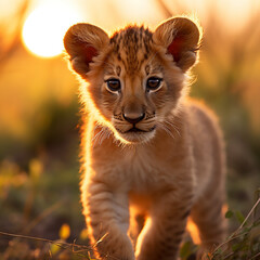 a young lion cub, his fur a rich golden hue, standing in the heart of the African savannah created with Generative Ai