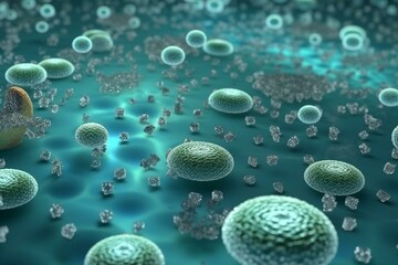 Microscopic cells. Microbiology 3D concept. Generative AI