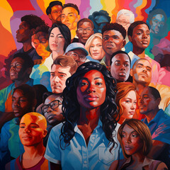 Group of diverse people with serious and positive expressions