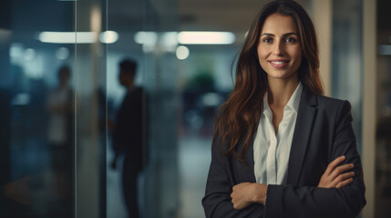Naklejka premium Professional Businesswoman in Modern Office Setting