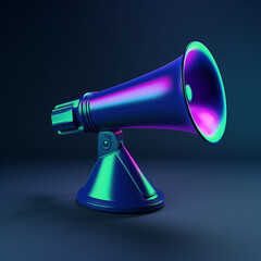 a realistic megaphone blue accent color, dark blue background color, futuristic, accent colors lime green, bright purple created with Generative Ai - obrazy, fototapety, plakaty