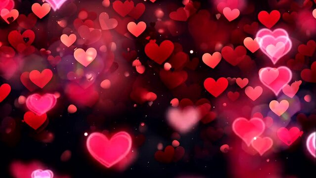 Background with hearts. A topic for lovers. Animated lights. Loop animation. One minute.