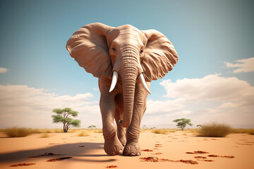 majestic elephant walking in the desert with clear sky