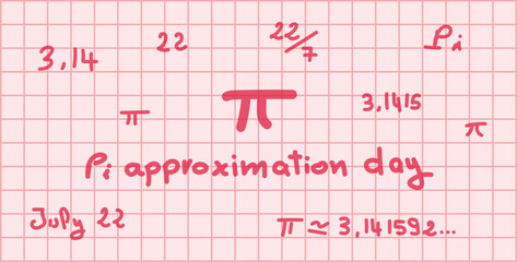 Approximate number of pi. Value of pi in mathematics. Happy international day of mathematics. Mathematical constant pi. Scientific resources for teachers and students. Vector illustration.