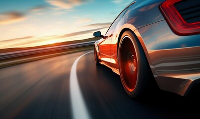 Fototapeta na wymiar Dusk Drive: Business Car's Speeding Turn Captured in Motion. Generative ai