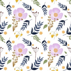 Floral fabric pattern. Fabric design with simple flowers, floral repeated ditsy pattern for fabric, wallpaper or wrap paper or ceramic textile 