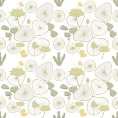 Lotus seamless fabric pattern. Fabric design with simple flowers, floral repeated ditsy pattern for fabric, wallpaper or wrap paper