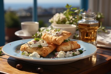 Greek cuisine. Tiropita, greek feta cheese triangle pies