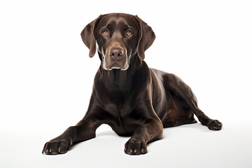 Fototapeta premium Chocolate Labrador Retriever Isolated On White, Chocolate Labrador Retriever On White Background, Chocolate Labrador Retriever, Labrador Retriever