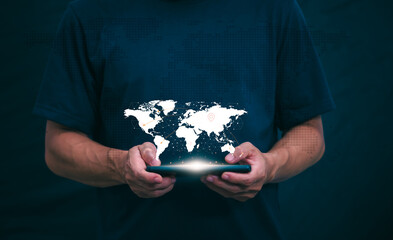 Connecting, communicating, and exchanging with global network cloud data internet technology. Using wireless data with high-speed technology for economic, scientific, and financial development.