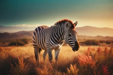 Fotobehang zebra in the savannah © Kinga