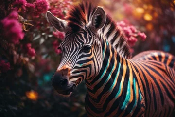 Gordijnen zebra in neon lights © Kinga