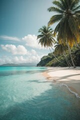 Tropical Paradise: Sandy Beach and Palm Trees by the Sea