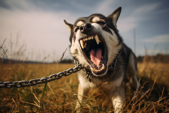 Aggressive angry dog showing teeth, biting