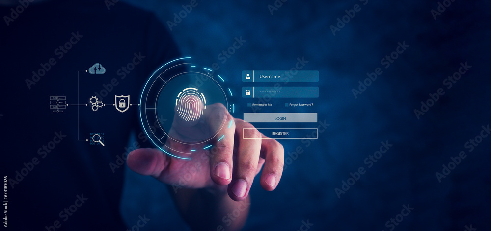 Poster cyber protection data security internet privacy, internet and technology concept on virtual screen. 