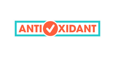Antioxidant and check mark in turquoise frame. orange antioxidant logo