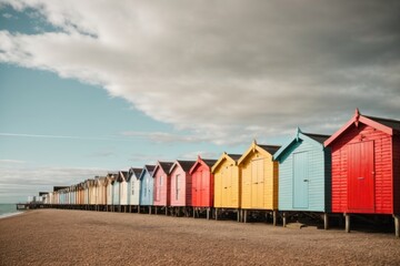 Naklejka premium colourful beach huts at the beach