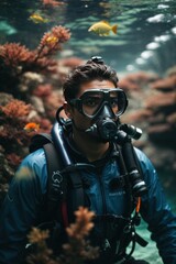 scuba diver with a mask and snorkel